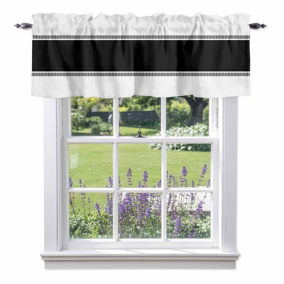 Black Valance Curtains, Stripes Rod Pocket Short Window Curtain for Kitchen Bathroom Bedroom, 42"x18"