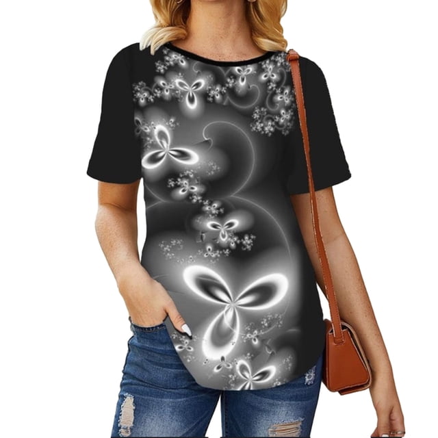 Pompotops Mode Femmes Col Rond Impression Manches Courtes T-Shirt Chemisier Tops