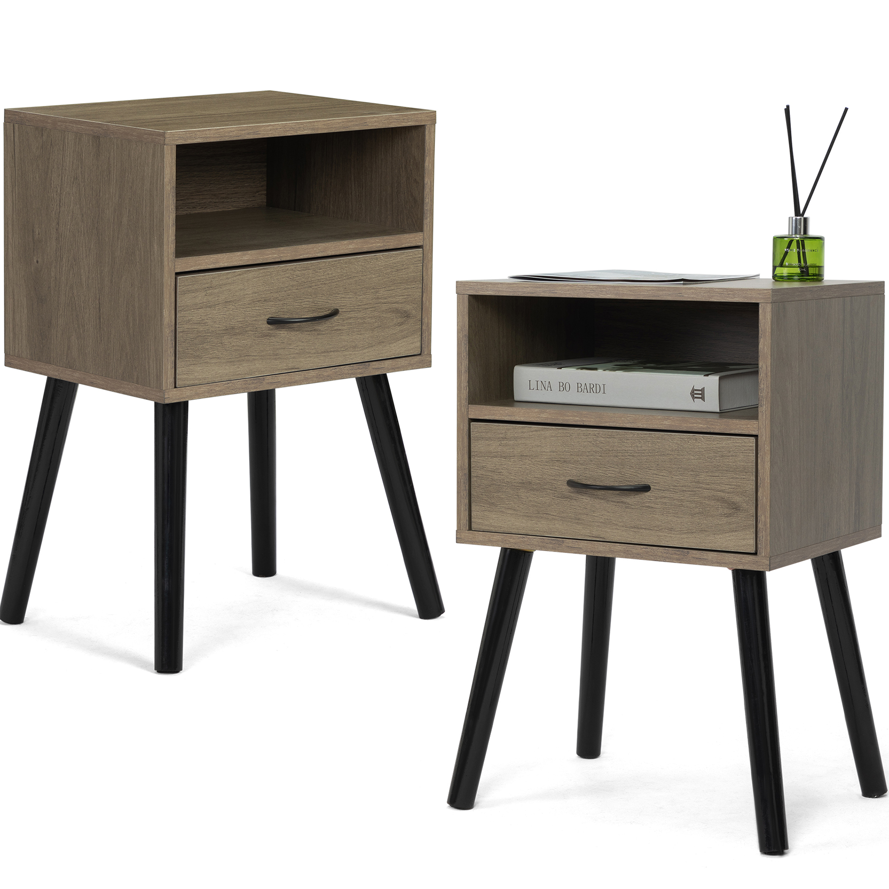 Modstyle Mid Century Nightstand Set of 2, Wooden Nightstand with Drawer