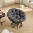 thumbnail image 3 of CQSXDA Ergonomic Indoor Outdoor Rattan Papasan Chair with 360° Swivel, Thick Cushion and Brown Frame for for Home and Garden, Grey, 3 of 15