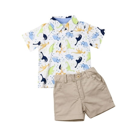 

Wassery Baby Boys Clothes Shorts Set Short Sleeve Lapel Dinosaur Print Shirt+Solid Color Shorts Kids 2Pcs Toddle Summer Gentleman Outfits for 1-6 Years