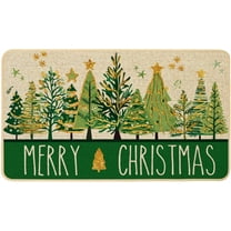 Merry Christmas Tree Doormat Rug Christmas Winter Green Gold Pine Tree Front Welcome Door Mat Indoor Outdoor Rubber Backing Seasonal Xmas Holiday Entryway Kitchen Floor Decoration 17x29 Inch