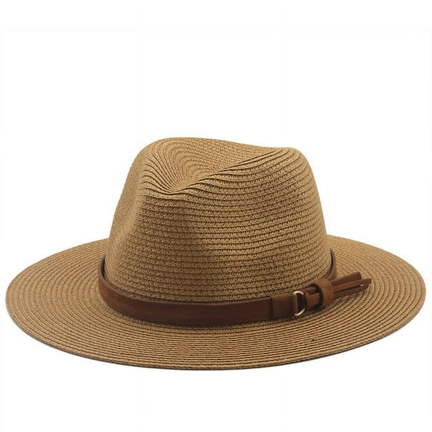 Zhuge Sombrero de paja, sombrero de playa, talla M (56 - 58cm), caqui, 1 pieza