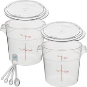 Cambro 1 Quart Round Food Storage Container, 2 Pack Clear, with 2 Clear Lids, Bundle with a Lumintrail Measuring Spoon Set
