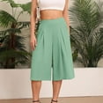 thumbnail image 5 of Promotion Sale! Women's Wide Leg Capri Pants High Waist Loose Lounge Shorts With Pockets Lightweight Comfortable Breathable Summer Casual Elastic Waist Trousers Mint Green XL Size, 5 of 7