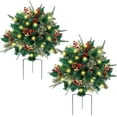 thumbnail image 1 of Arbres de Noël Extérieurs Éclairés Artificiels Pré-Éclairés avec Lumières LED Baies Rouges Pommes de Pin Décor de Vacances à Piles pour Jardinières Allée Cour Allée, 1 of 9
