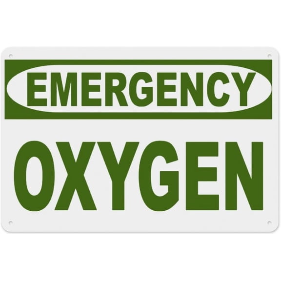Emergency Oxygen Sign 8"x12" - Aluminum Tin Warning for Home Outdoor Garden, High-Visibility Medical Decor for Emergency