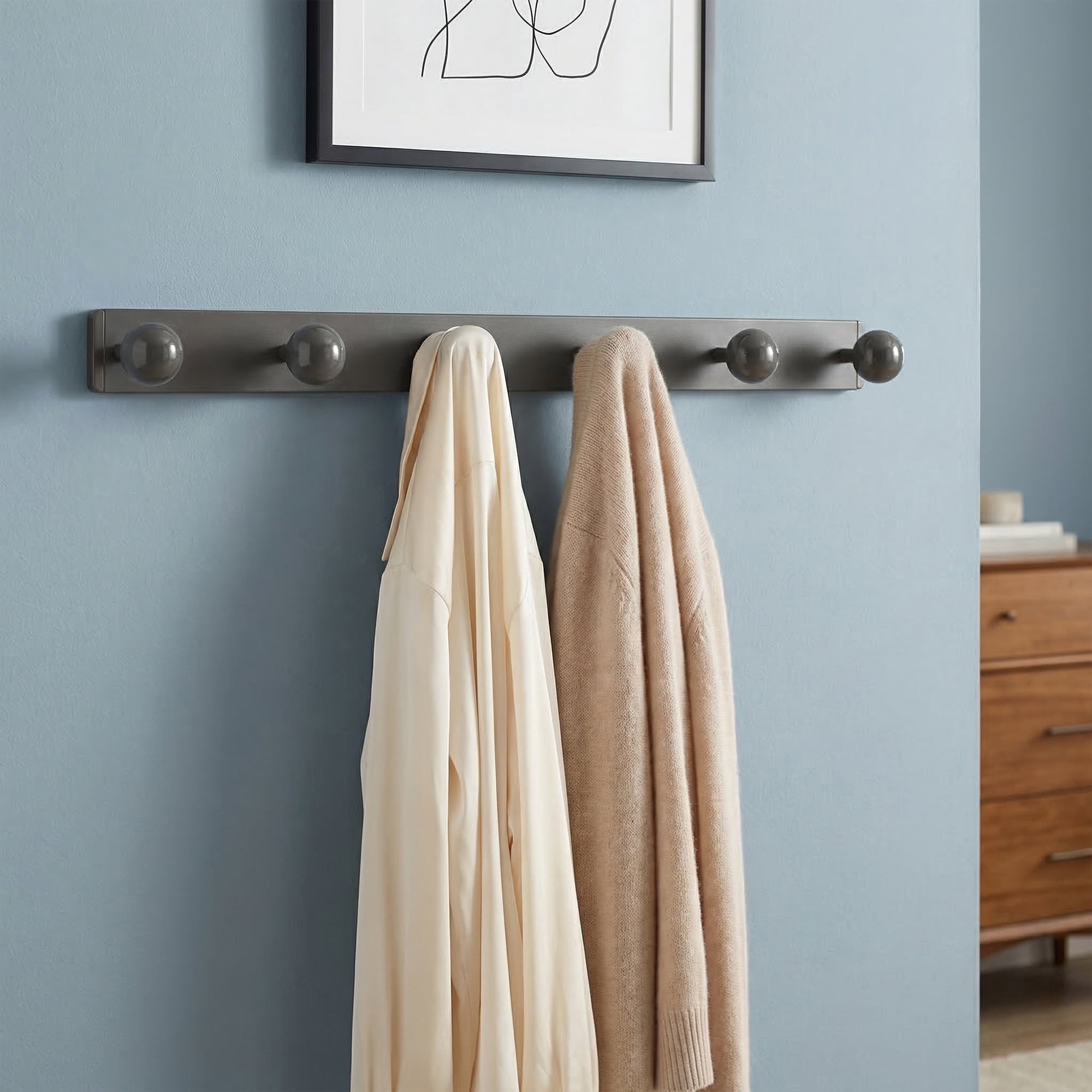 Unique Bargains Coat Rack Wall Mount Aluminum Wood Hook for Entryway Gray 18.9"x1.6"