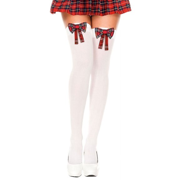 Music Legs Women's Plaid Bows Opaque Thigh High Tights