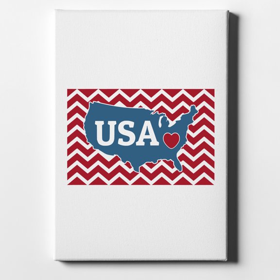 USA Map Heart Chevron Flag - 8" x 10" - Decorative Canvas Wall Art - White Edge - 5/8" Gallery Wrapped