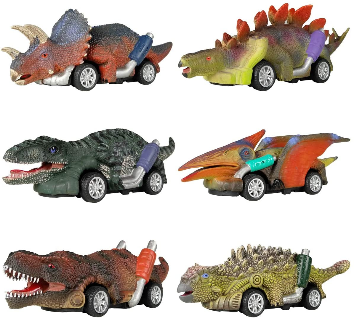 EIMELI Dinosaur Toy Pull Back Cars, 6 Packs Dino Toys for 3 Year Old and Up Boys and Toddlers, Pull Back Toy Cars, Dinosaur Games with T-Rex,Dinosaurs Party Favor and Gifts