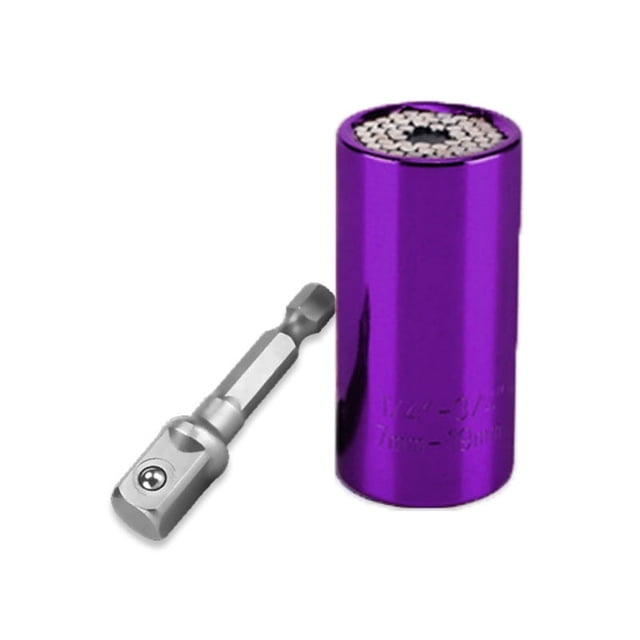 3-Piece Purple Alloy Steel Multipurpose Socket Set with 3/8" Extension Bar, 7-19mm Size Range, Ratchet & Wrench Tools, Bulk Wholesale, Compact Storage Bag for Professional Use and On-the-Go