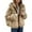 Khaki, variant on Women's Cropped Puffer Jacket with Hood Zip Up Warm Quilted Coat Red XXL