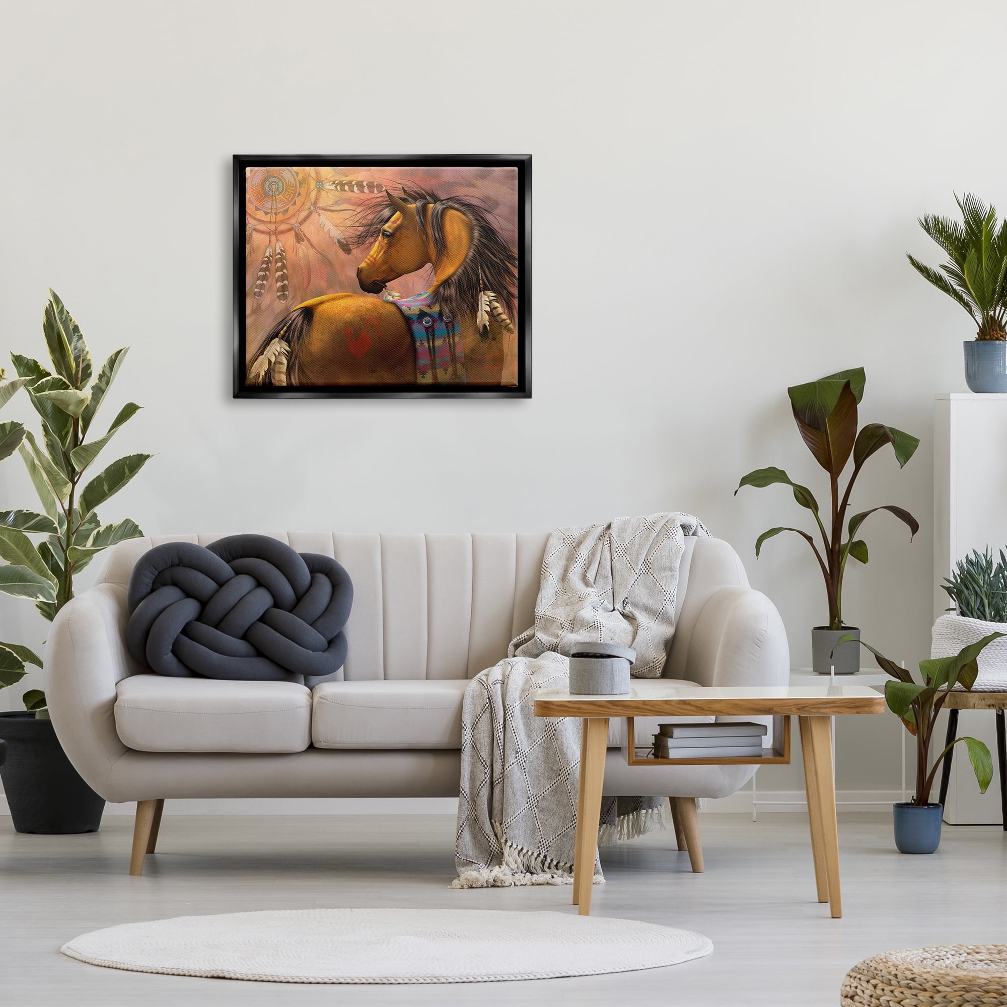 Stupell Industries Kiowa Gold Stallion Animals & Insects Painting Black Floater Framed Canvas Art Print Wall Art, 31 x 25