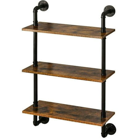Industrial Pipe Shelf Bracket, 3 Tiers Retro Wall Mounted Floating Shelf, Wood DIY Bookshelf, Storage Shelve, Bedroom, Office, 24" Farmhouse Bathroom Shelving,