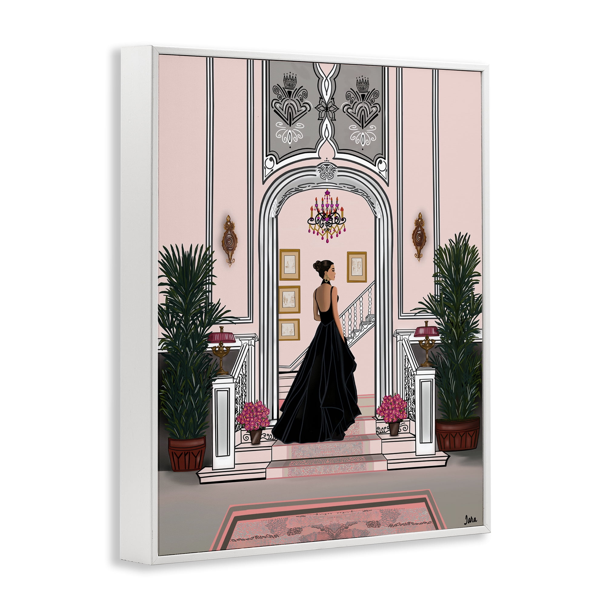 Stupell Industries Mansion Girl in Gown White Framed Giclee Art, design by Tara Boone
