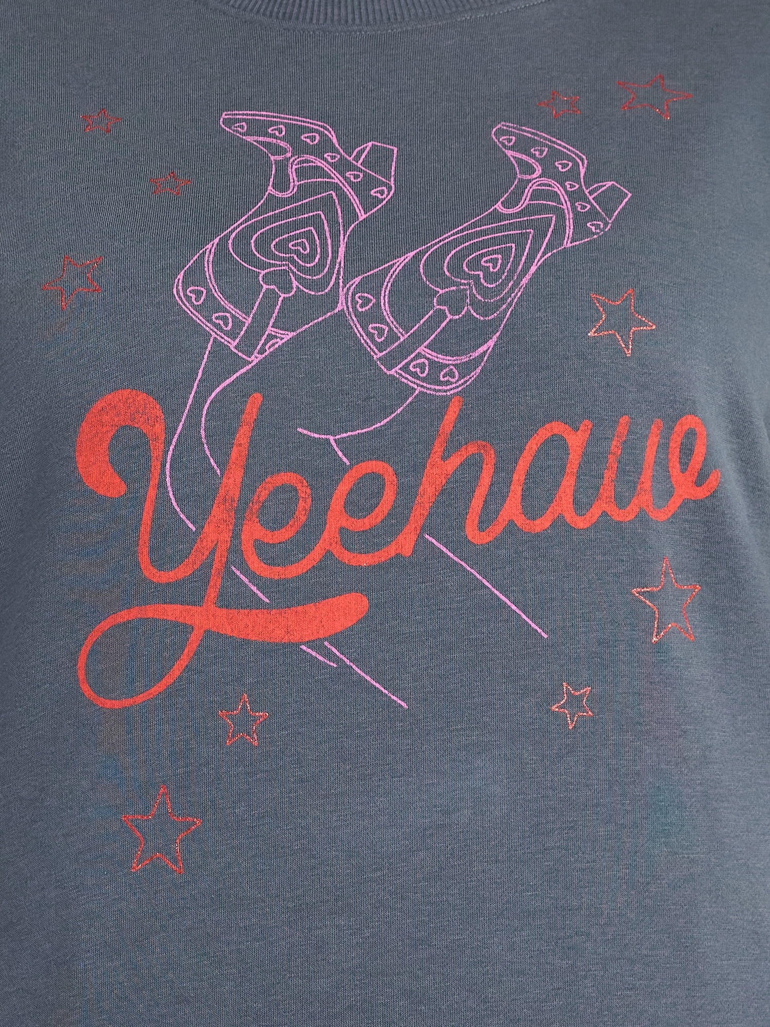 Terra & Sky Women's Plus Size Yeehaw Boots Graphic Sweatshirt with Long Sleeves, Sizes 0X-4X
