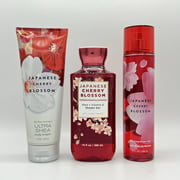 Bath and Body Works Japanese Cherry Blossom Fine Fragrance Mist, Shower Gel, and Body Cream 3-Piece Bundle