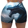 thumbnail image 2 of Gukieu Blue Thunder Storm Dragon Print Women's Sports Shorts, Elastic Waist High Stretch Running Yoga Gym Sweatpants-Large, 2 of 8