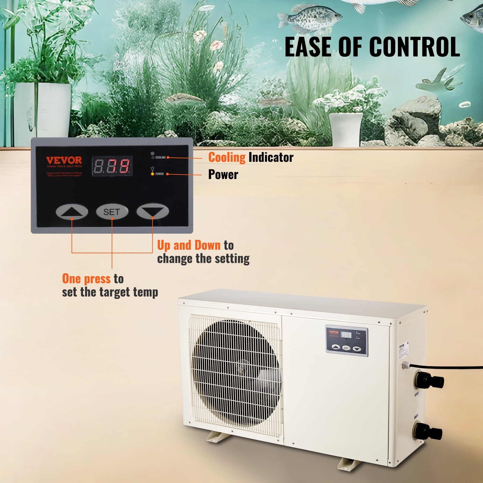 VEVOR Aquarium Chiller Hydroponic Water Chiller 1.5 HP 500 Gal Fish Tank Cooler