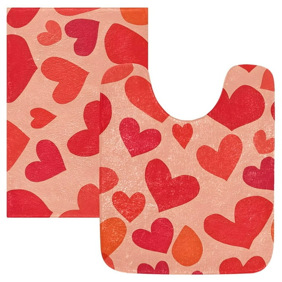 Ryvnso Red Hearts Print Bathroom Shaggy Rugs Toilet Mat Soft Contour Rug