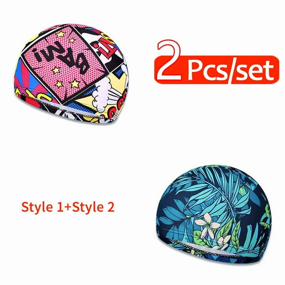 2Pcs Fashy Sporty Floral Print Swim Cap Unisex Durable Swim Caps Quick-dry Comfortable Shower Cap Water Sports Accessories 2Pcs Style1
