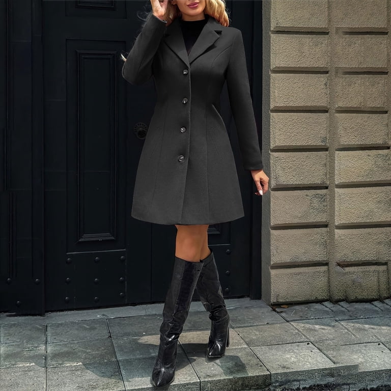 aohooy Dress Trench Coats for Women Thicken Single Breasted Notched Collar Peacoat Plus Size A-Line Long Sleeve Overcoat Black,M - Walmart.com aohooy Dress Trench Coats for Women Thicken Single Breasted Notched Collar Peacoat Plus Size A-Line Long Sleeve Overcoat Black,M - Walmart.com
