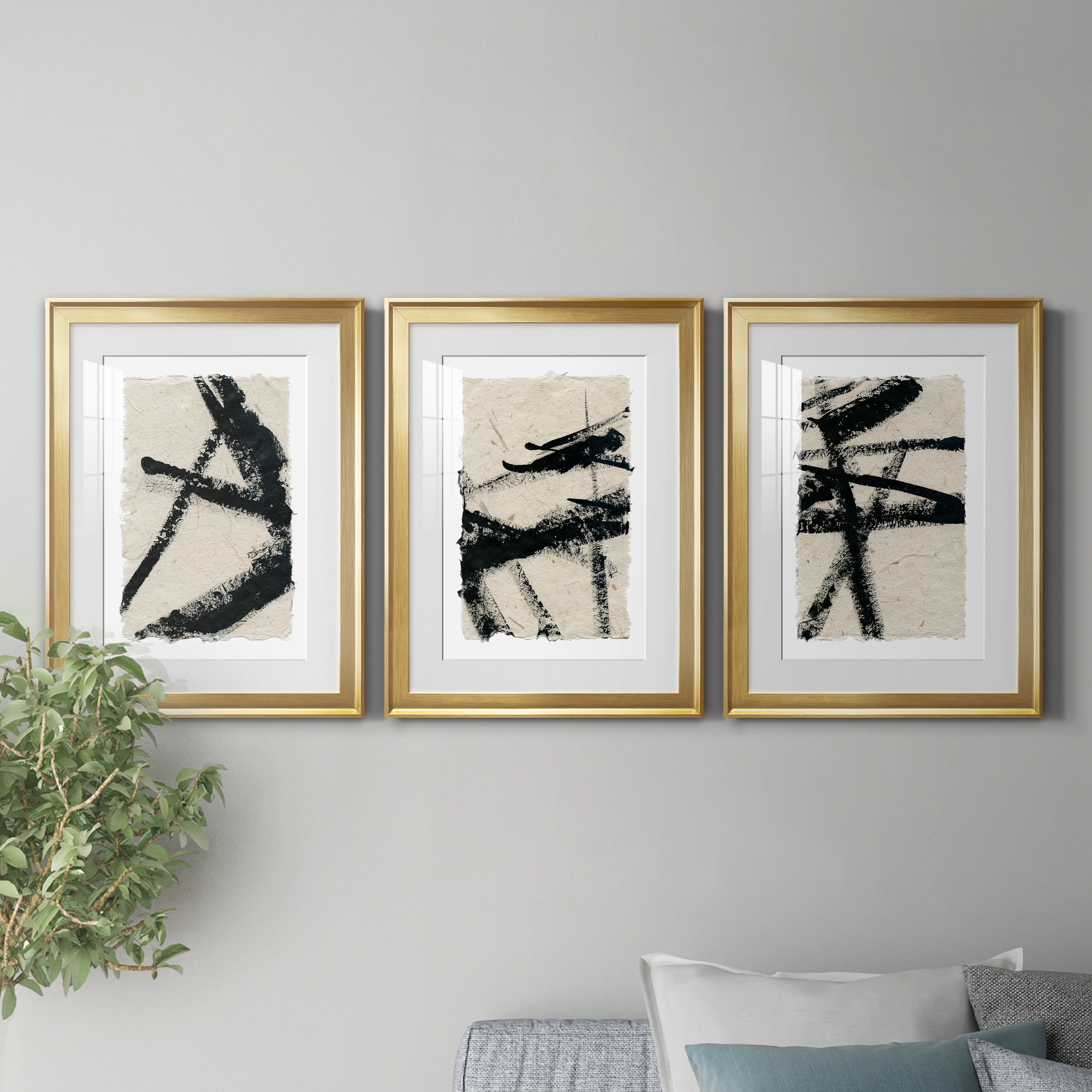 Lines Crossed I Premium Framed Prints Set of 3 - Ready to Hang - 22 x 30 Each - Gold Frame