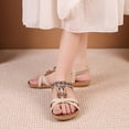 thumbnail image 5 of Summer Sandals for Women 2026,Flat Sandals with Rhinestones for Women,Sparkling Boho Dressy Ladies' Sandal,Women's Wide Width Sandals Non Slip on Elastic Ankle Strap Beach Shoes,Khaki,6.5, 5 of 9