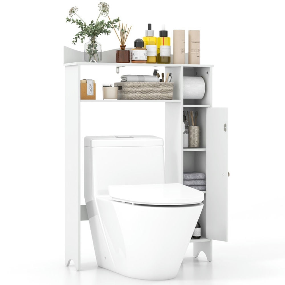 Finihen Toilet Storage Cabinet, Bathroom Cabinet Organizer, Wood Over the Toilet Bathroom Space Saver with Paper Holder and Shelf, for Bathroom, White