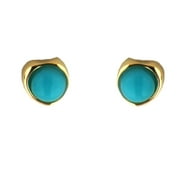 18K Solid Yellow Gold Heart Shaped Stud Turquoise Covered Screwback Earrings
