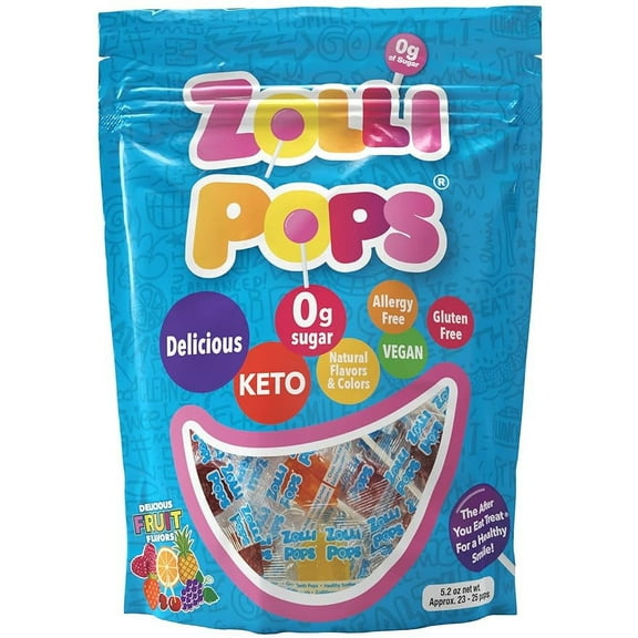 Zollipops Clean Teeth Lollipops, Anti Cavity, Sugar Free Candy for a Healthy Smile Great for Kids, Diabetics and Keto Diet, Natural Fruit Variety, 5.2oz (packaging may vary)