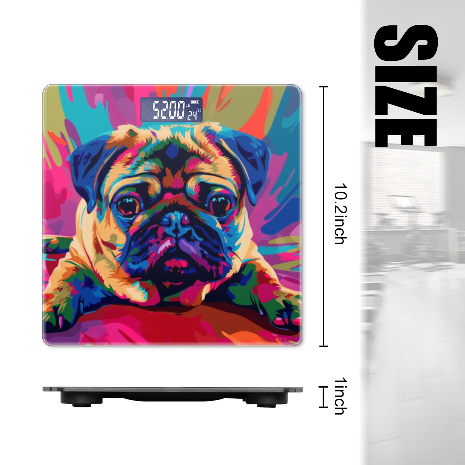 High Precision Body Weight Scale Smart Bathroom Scales with Large LCD Display(400lbs),Decorative for Bedroom-Cute Pug Puppy In The Style Of Pop Art