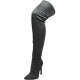 thumbnail image 2 of Liliana Gisele-7 Grey Suede Thigh High Stretchy Suede Pointed Toe Stiletto Boot (Grey, 11), 2 of 3