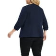 thumbnail image 3 of Agnes Orinda Women's Plus Size Blazers Lapel Collar Open Front 3/4 Sleeve Wear-to-Work Jackets 4X Dark Blue, 3 of 8