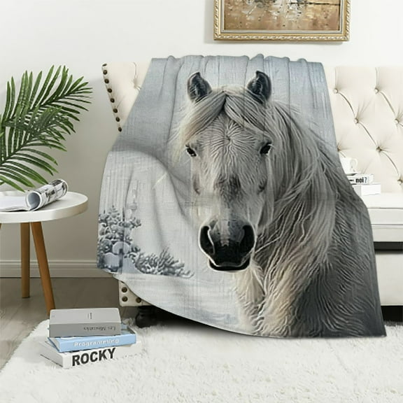 Patifu Horse Snow Surrealism Warm Lightweight Blanket Soft Fleece Blankets Throw Blanket Living Rooms Sofa Decor Cow Gifts All Seasons 40x50in