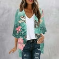 thumbnail image 2 of Clean Beach Cardigan Sweaters For Women Floral Printed Tunics Tops Puff Sleeve Kimono Cardigan Loose Cover Up Casual Blouse Tops 3/4 Sleeve Blouses Summer Going Out Holiday Clothes, 2 of 5