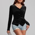 thumbnail image 7 of TKLPEHG Womens Tops V-Neck Velvet Ruched Tops Solid Color Lightweight Long Sleeve T Shirt Fall Tops Fashion Loose Comfy Casual Blouses Pullover (Black,L), 7 of 7