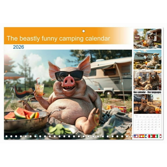 The beastly funny camping calendar (Monthly Wall Calendar 2026 11.7 x 16.5 (open)), CALVENDO 14 Month Calendar
