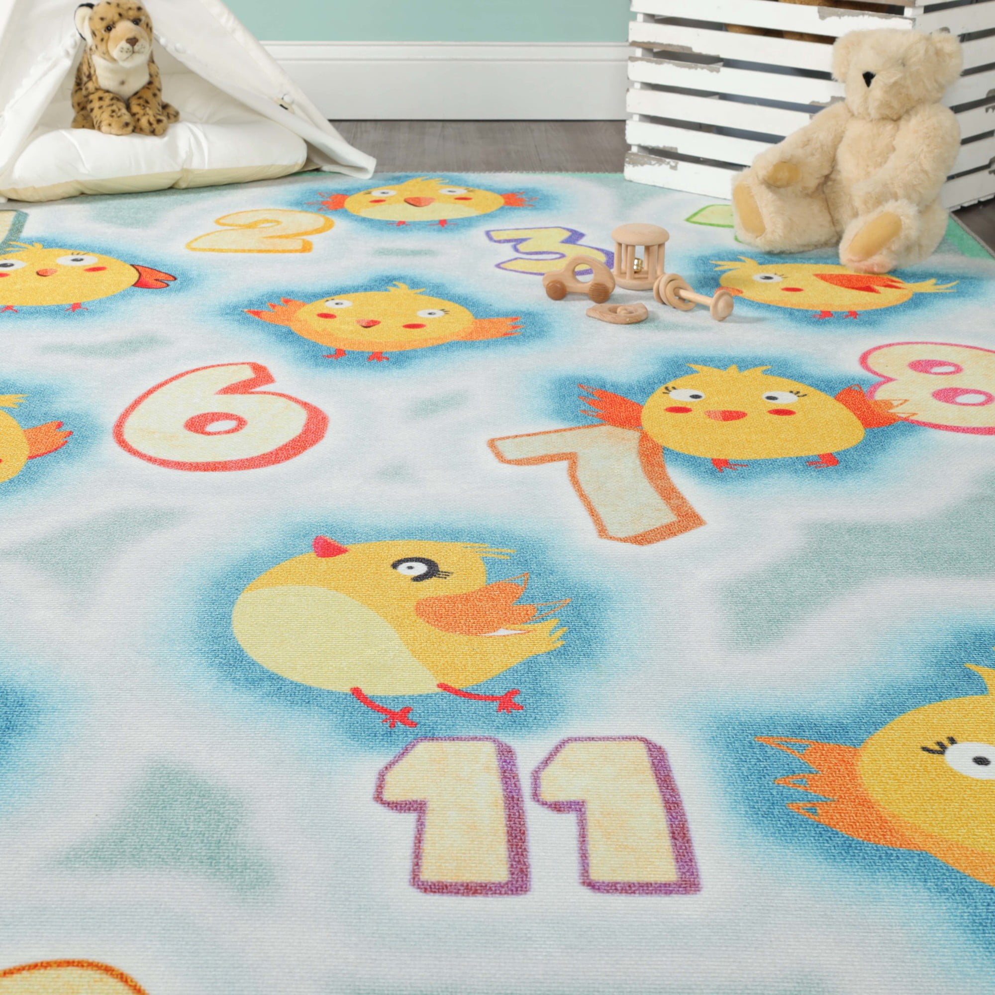 Playtime Numbers Indoor Flatweave Polyester Anti-Skid Kids' Area Rug, 5' x 7'6", Aquamarine by Superior