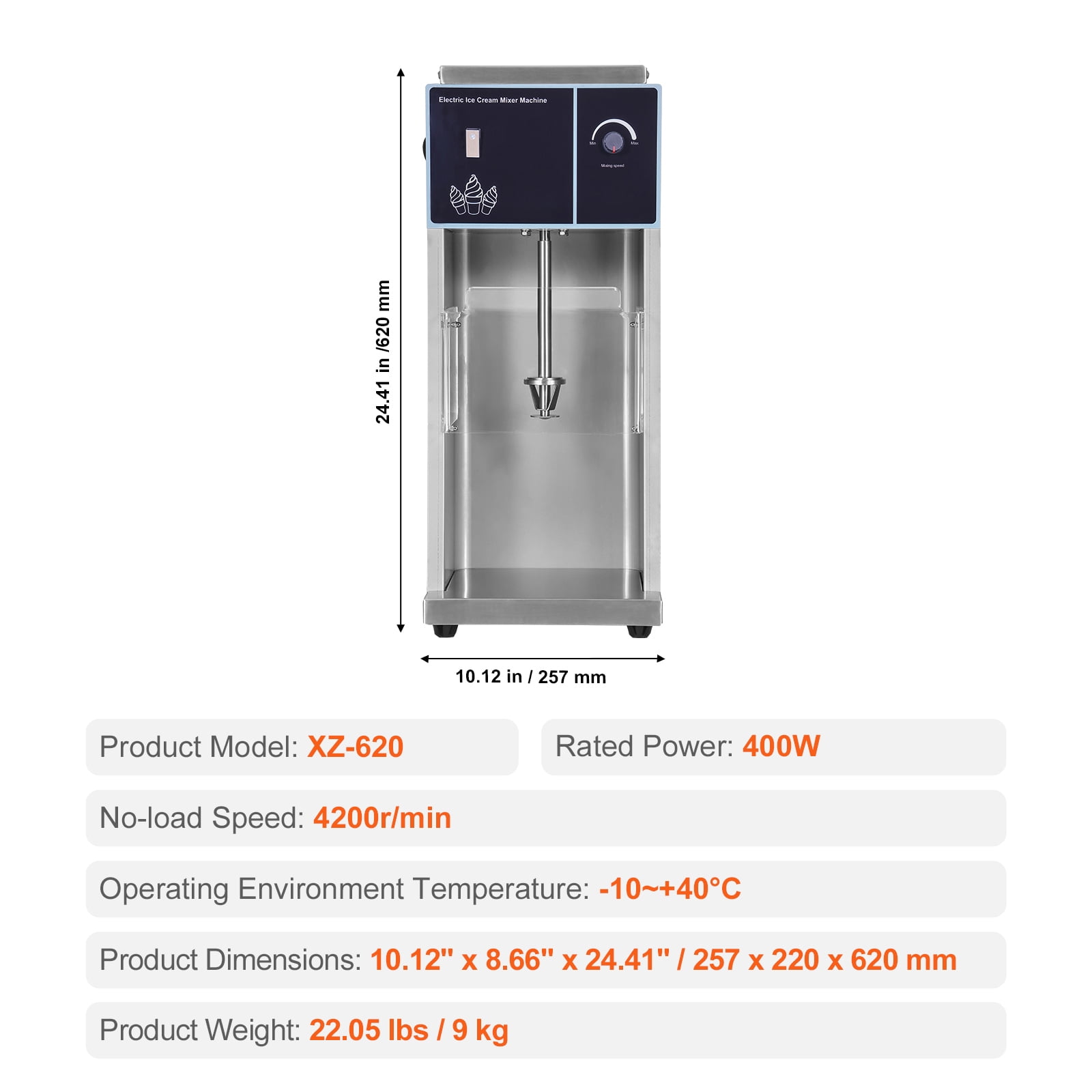 KFFKFF Frozen Dessert Blender, 400W Rapid Ice Cream Maker Mixer Machine 4200RPM, Infinite Speed Regulation, 304 Stainless Steel Ice Cream Agitator, 3 Portable Cups, Create Diverse Ice Cream Tastes