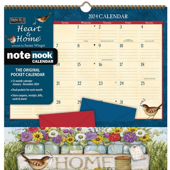 WSBL Heart and Home 2024 12x12 Inch Note Nook Wall Calendar, 9781469430287
