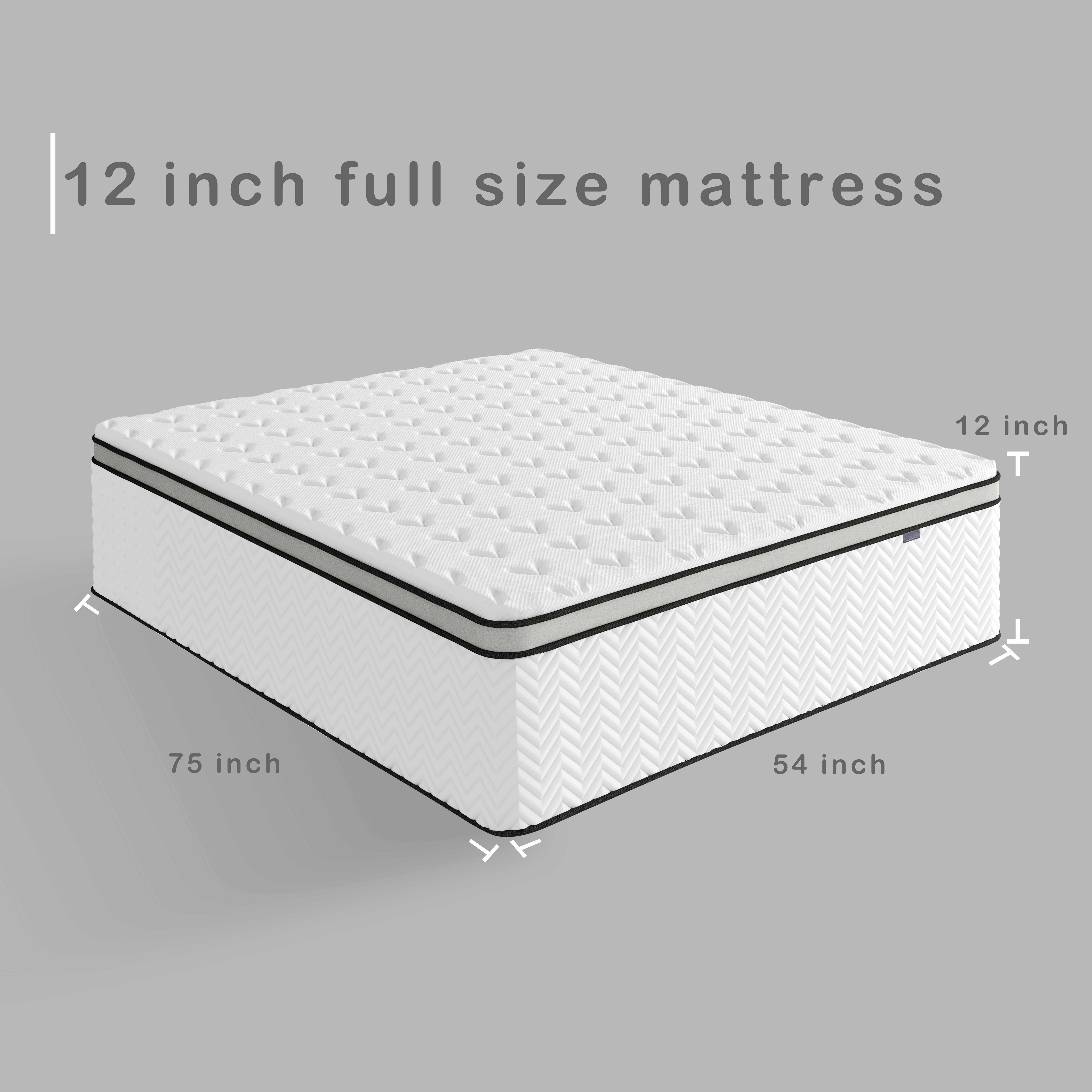 RODREAMY 12 inch Full Mattress, Hybrid Mattress in a Box, Medium Firm, Pressure Relief & Motion Isolation, Breathable & CertiPUR-US