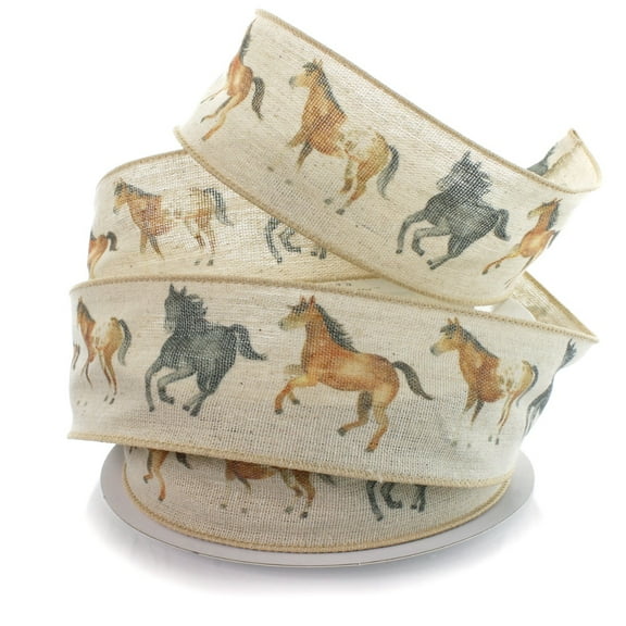 Ribbon Traditions Wild Horses Burlap Wired Ribbon 2 1/2" by 10 Yards