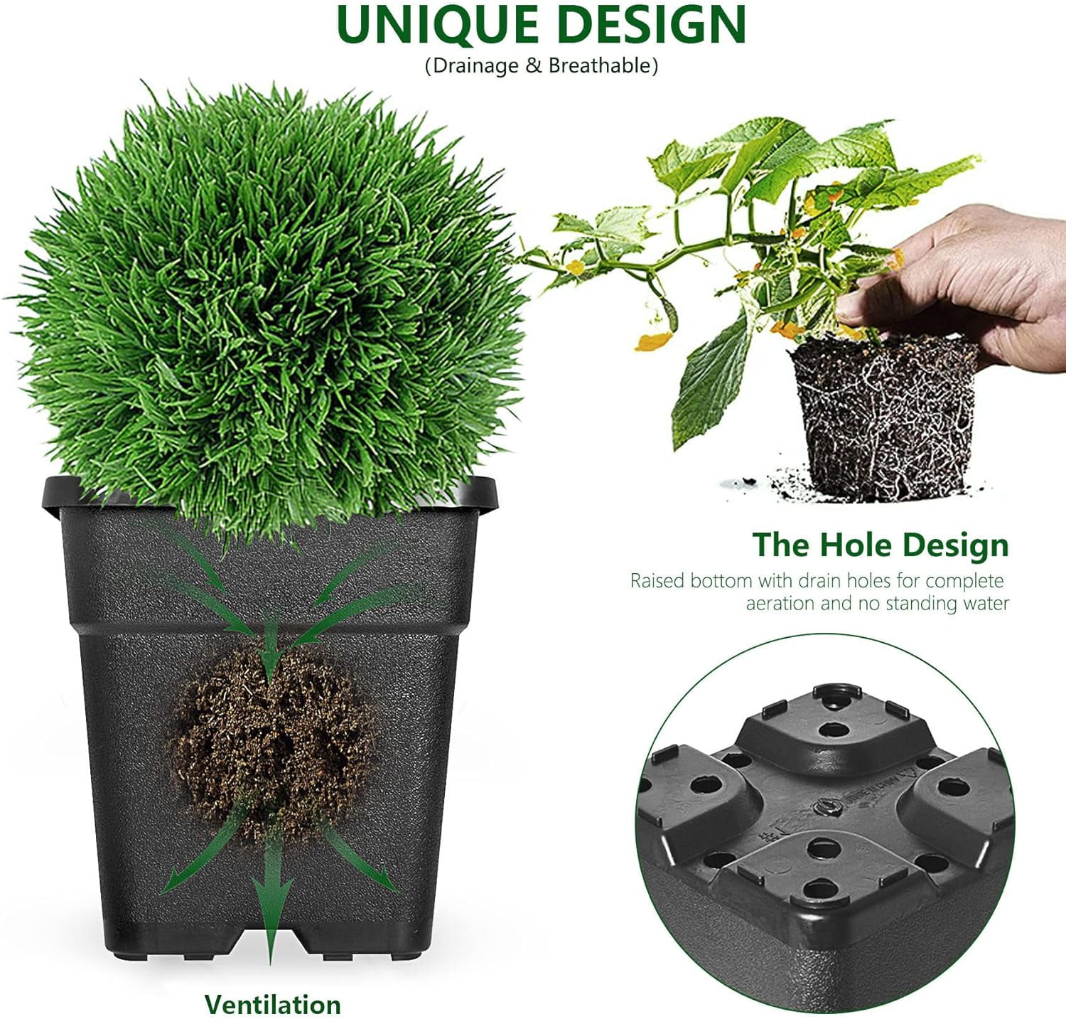 HOSTIC 10-Pack 2 Gallon Square Planter Nursery Pots, Flower Plant Container Injection Molded Plastic Nursery Pots Gardening Pots for Indoor Outdoor Vegetables, Succulents, Black