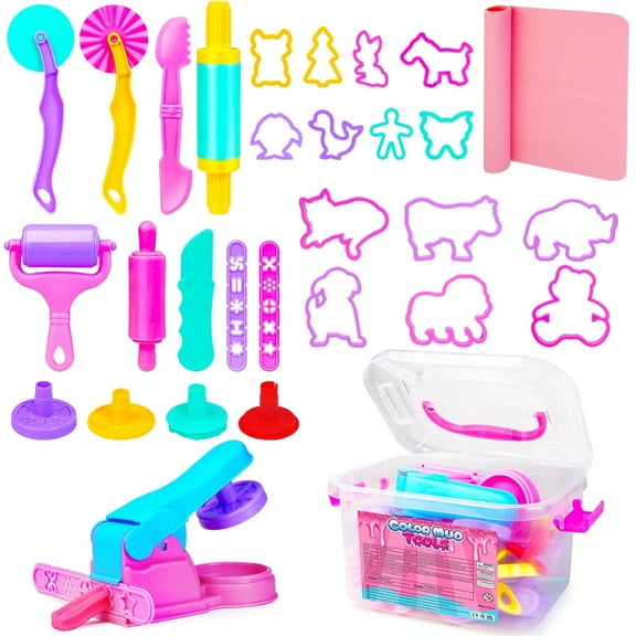 Play Dough Tools for Kids, Playdough Tools Sets for Kids Ages 3-8,Party Favors Birthday Gifts, Dough Accessories Sets with Molds Cutters Rollers