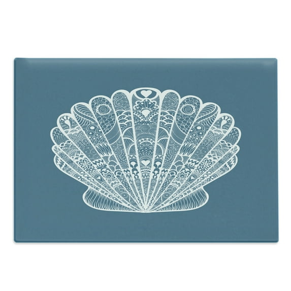 Scallop Cutting Board, Zentangle Lace Look Flourishing Shell Graphic with Ornament Details Print, Decorative Tempered Glass Cutting and Serving Board, in 3 Sizes, by Ambesonne
