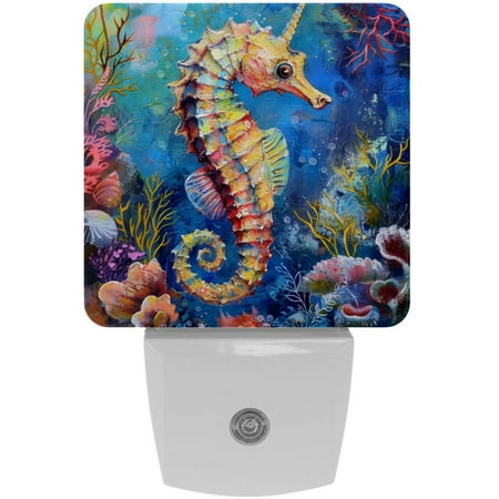 

2 Pack Auto Dusk-to-Dawn Sensor Night Lights Ocean Seahorse Coral Shell Marine Beach Theme Plug-in Home Office Decorative Lamp for Adult 0.5W LED Nightlights for Bedroom Bathroom Hallway Stairs