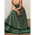 thumbnail image 2 of Green Checkerboard Print Spaghetti Strap Maxi Dress With Ruffle Hem, 2 of 19