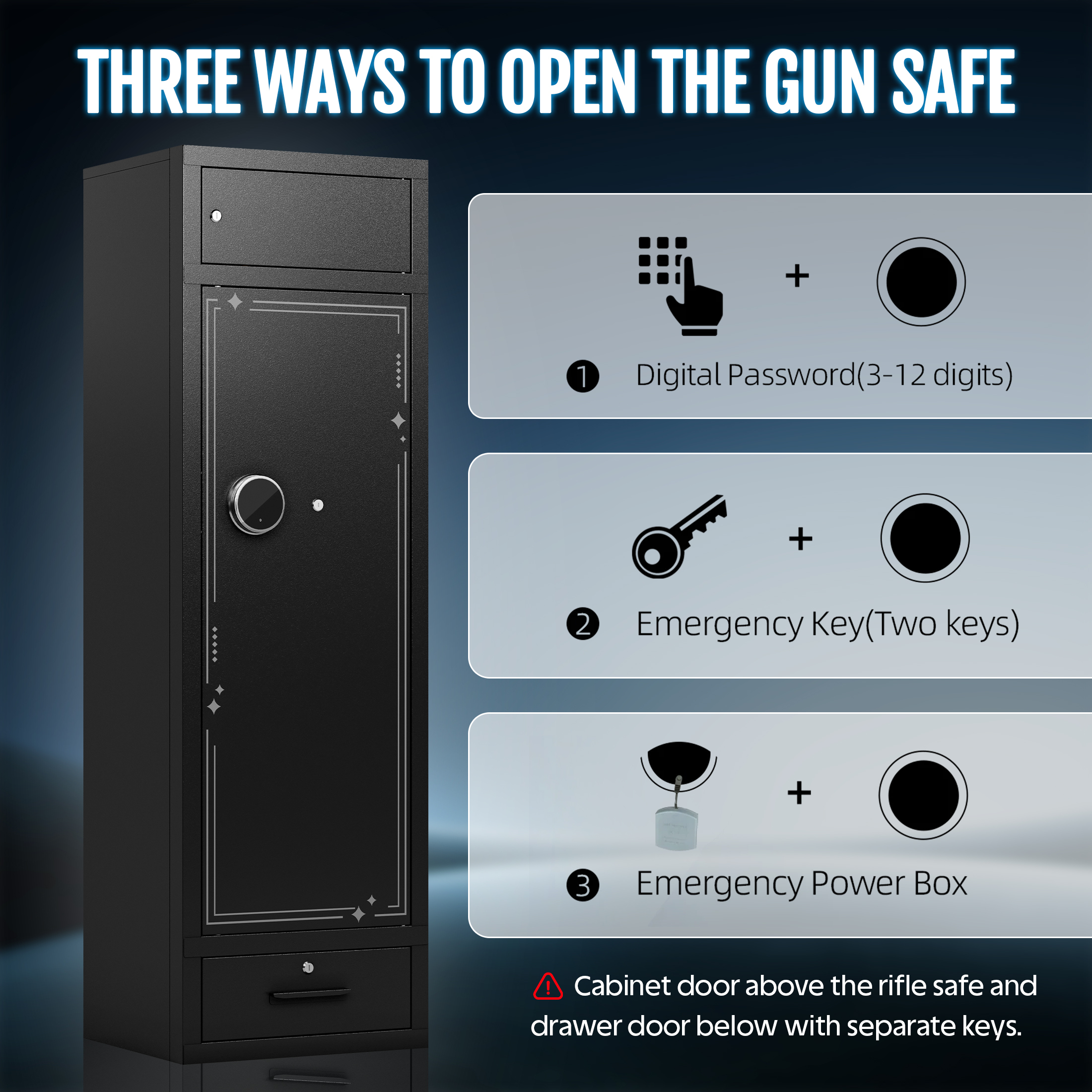 KAER 8-10 Gun Safe, Large Unassembled Rifle Safe for Home, Gun Cabinet with Adjustable Rifle Rack and Drawer